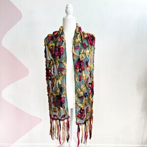 Two’s Company Floral Embroidered Sheer‎ Scarf Ethereal Cottagecore Romantic